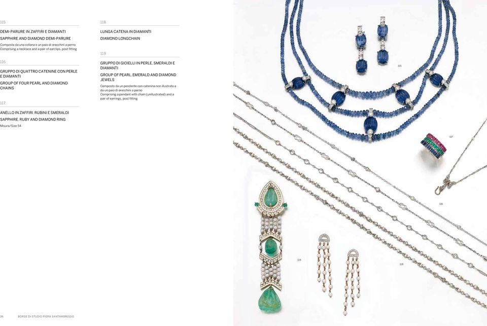 E GROUP OF PEARL, EMERALD AND DIAMOND JEWELS Composto da un pendente con catenina non illustrata e da un paio di orecchini a perno Comprising a pendant with chain