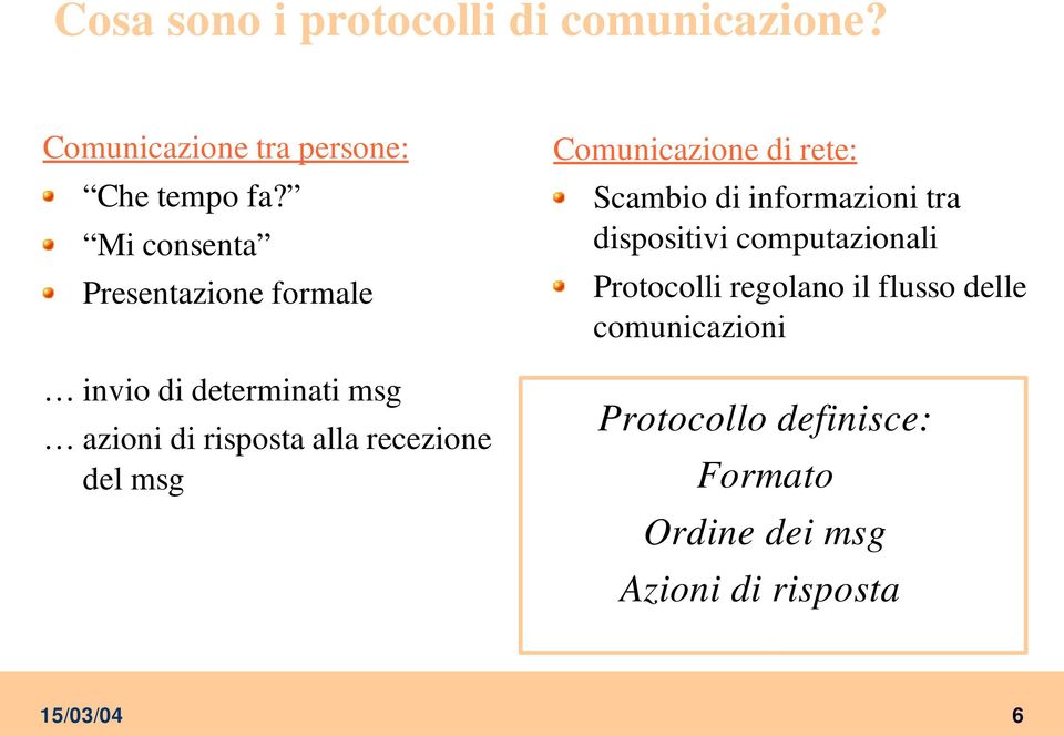 msg Comunicazione di rete: Scambio di informazioni tra dispositivi computazionali Protocolli