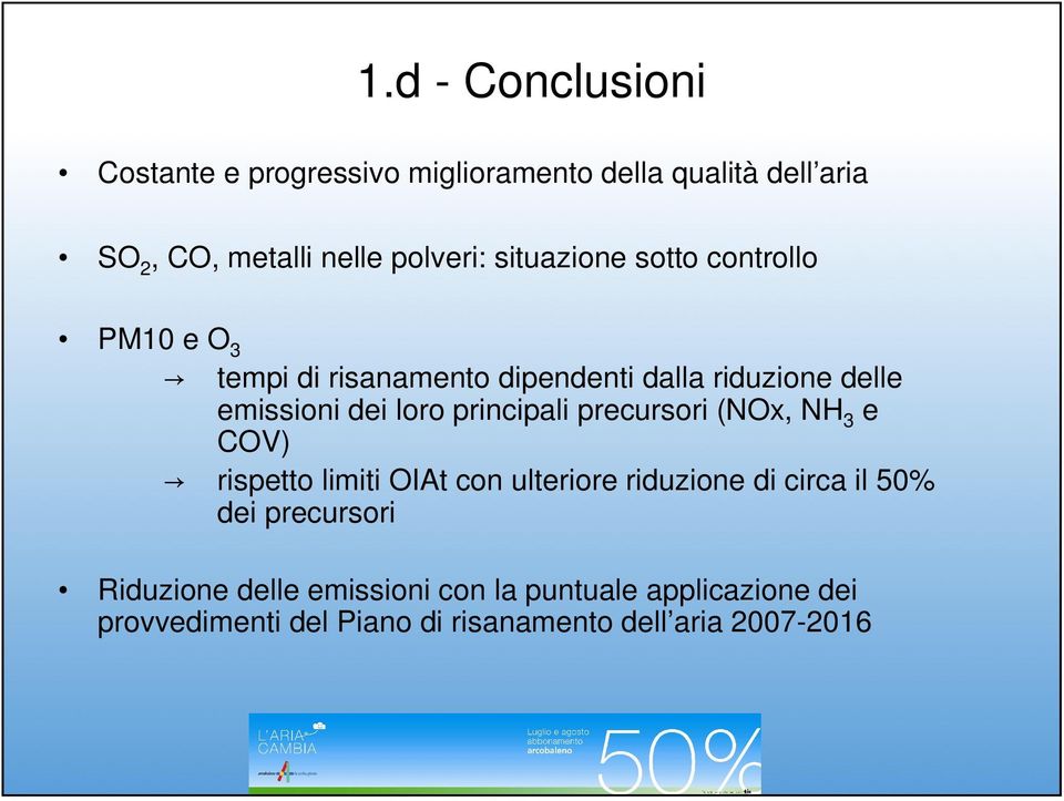 principali precursori (NOx, NH 3 e COV) rispetto limiti OIAt con ulteriore riduzione di circa il 50% dei