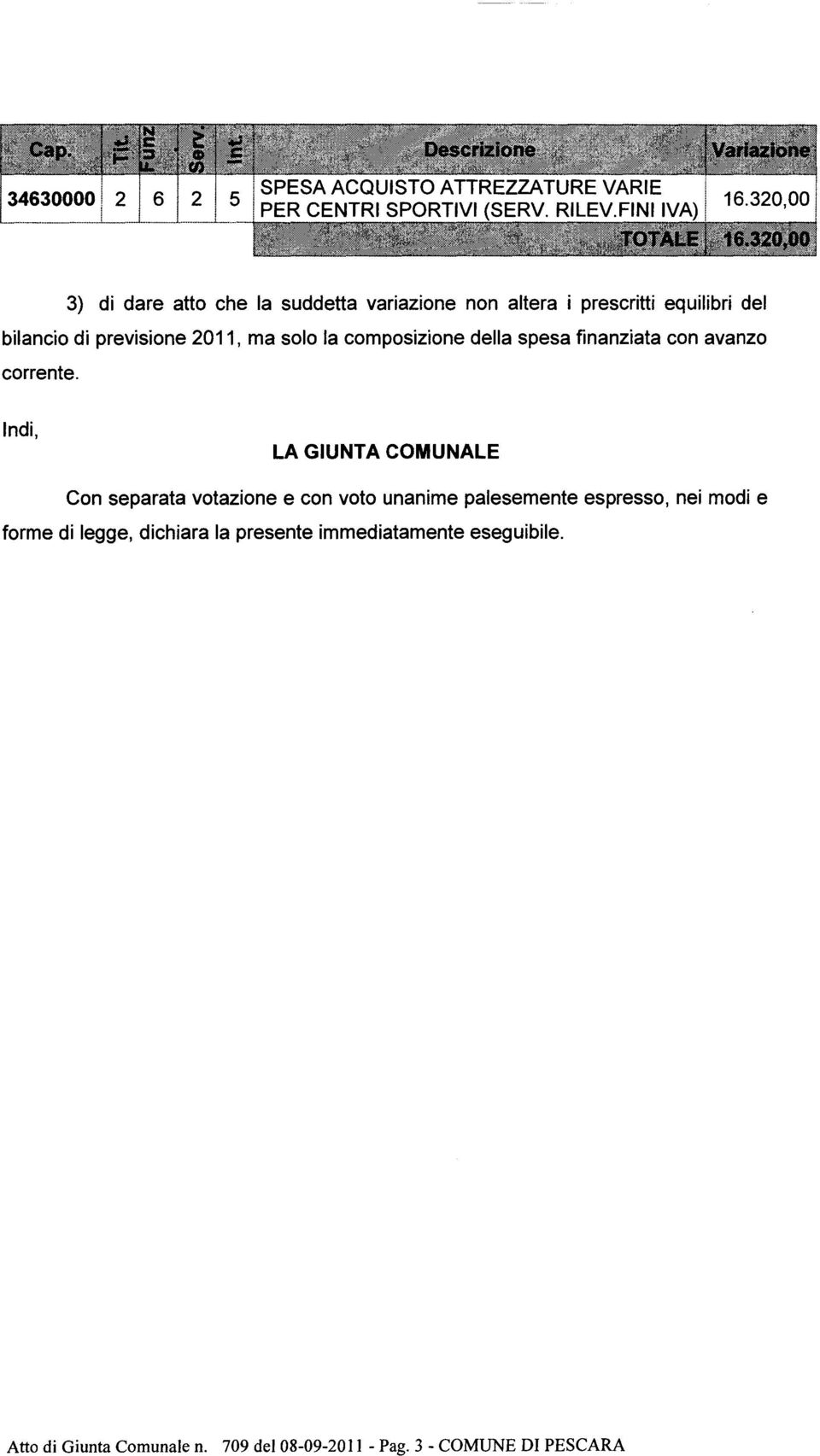 Indi, LA GIUNTA COMUNALE Con separata votazione e con voto unanime palesemente espresso, nei modi e