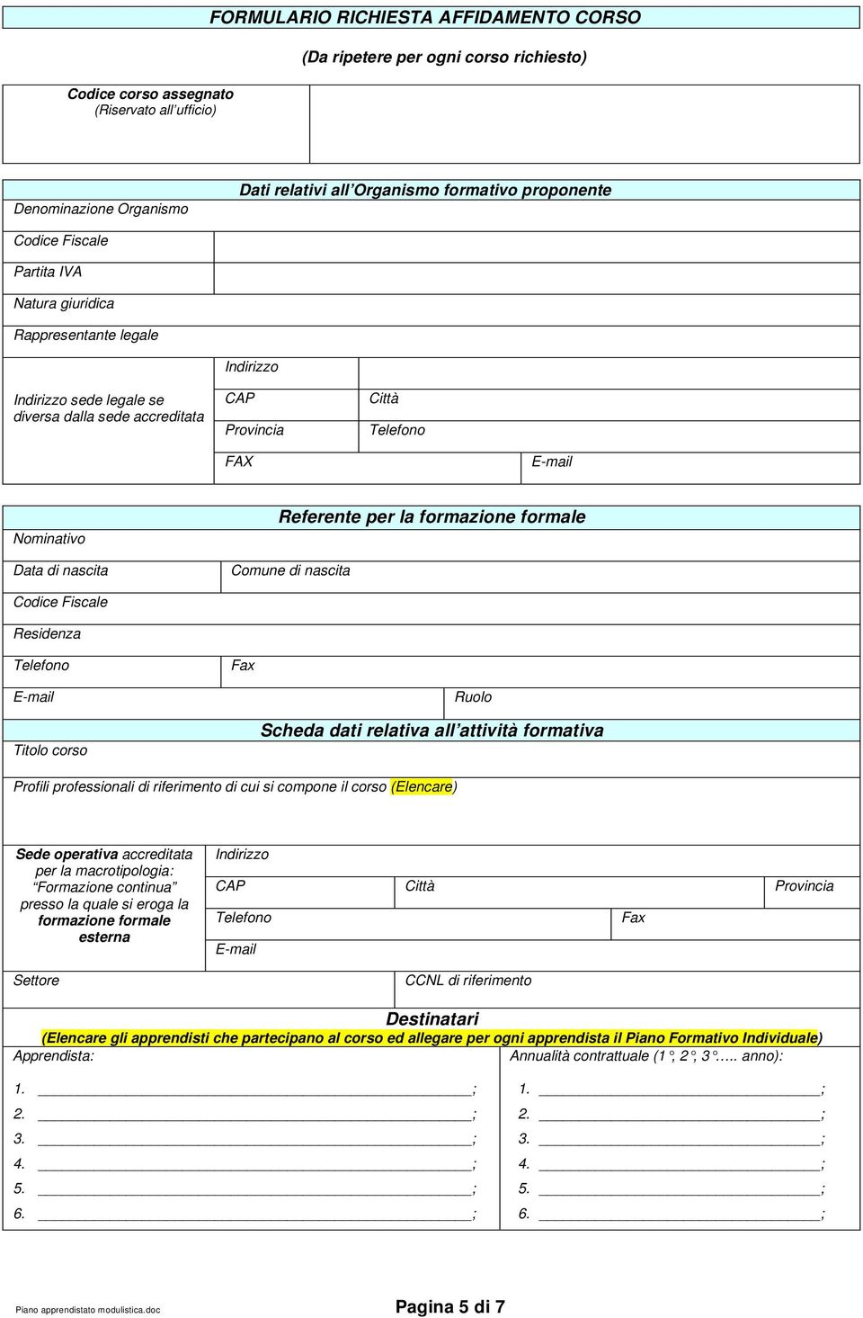 Comune di nascita Codice Fiscale Residenza Fax Titolo corso Ruolo Scheda dati relativa all attività formativa Profili professionali di riferimento di cui si compone il corso (Elencare) Sede operativa