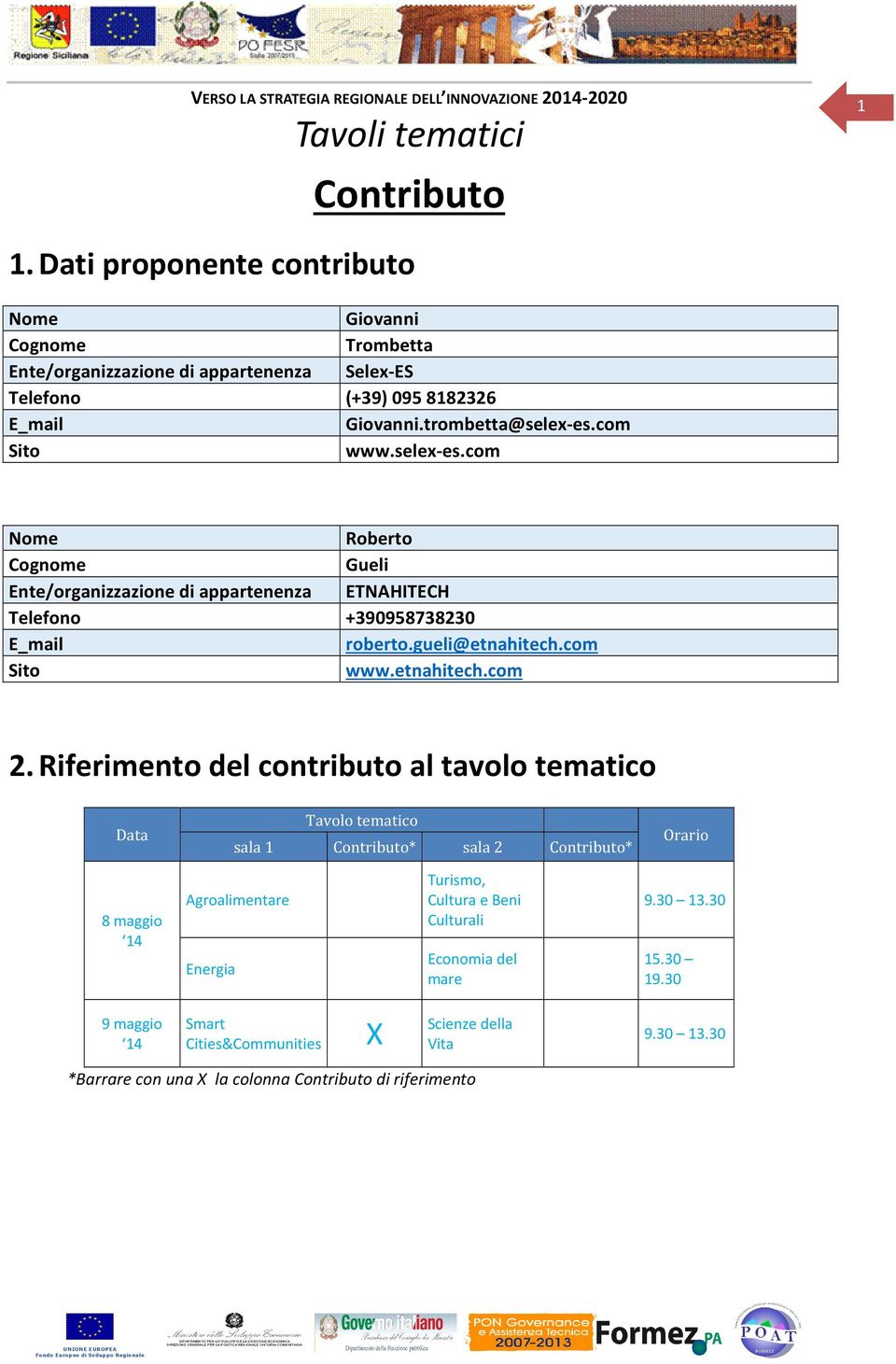 com Sito www.selex-es.com Nome Roberto Cognome Gueli Ente/organizzazione di appartenenza ETNAHITECH Telefono +390958738230 E_mail roberto.gueli@etnahitech.com Sito www.etnahitech.com 2.