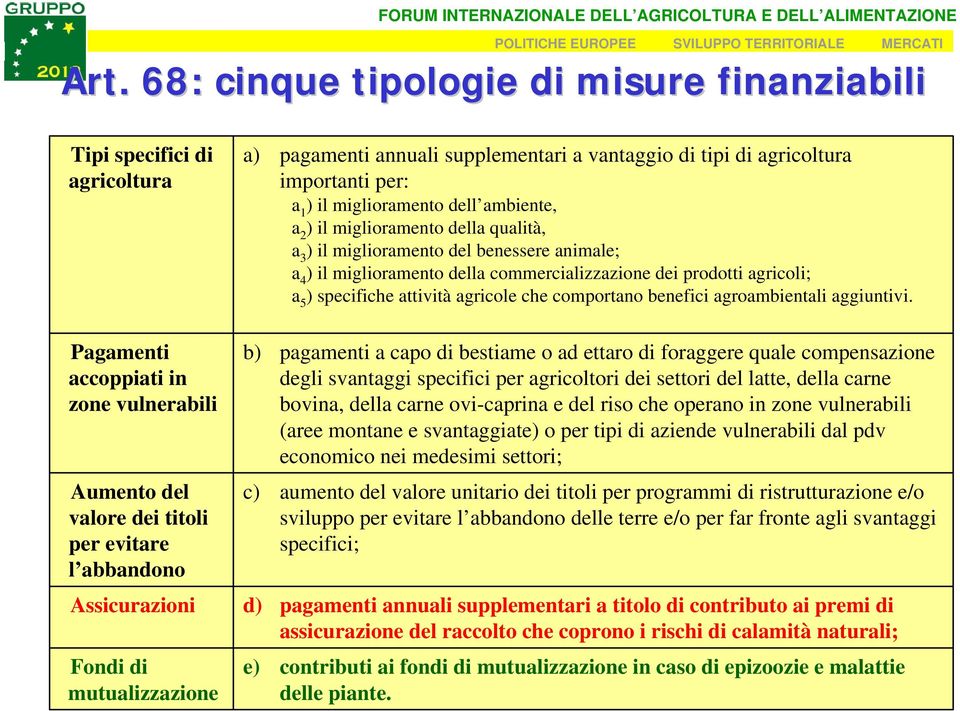 miglioramento del benessere animale; a 4 ) il miglioramento della commercializzazione dei prodotti agricoli; a 5 ) specifiche attività agricole che comportano benefici agroambientali aggiuntivi.