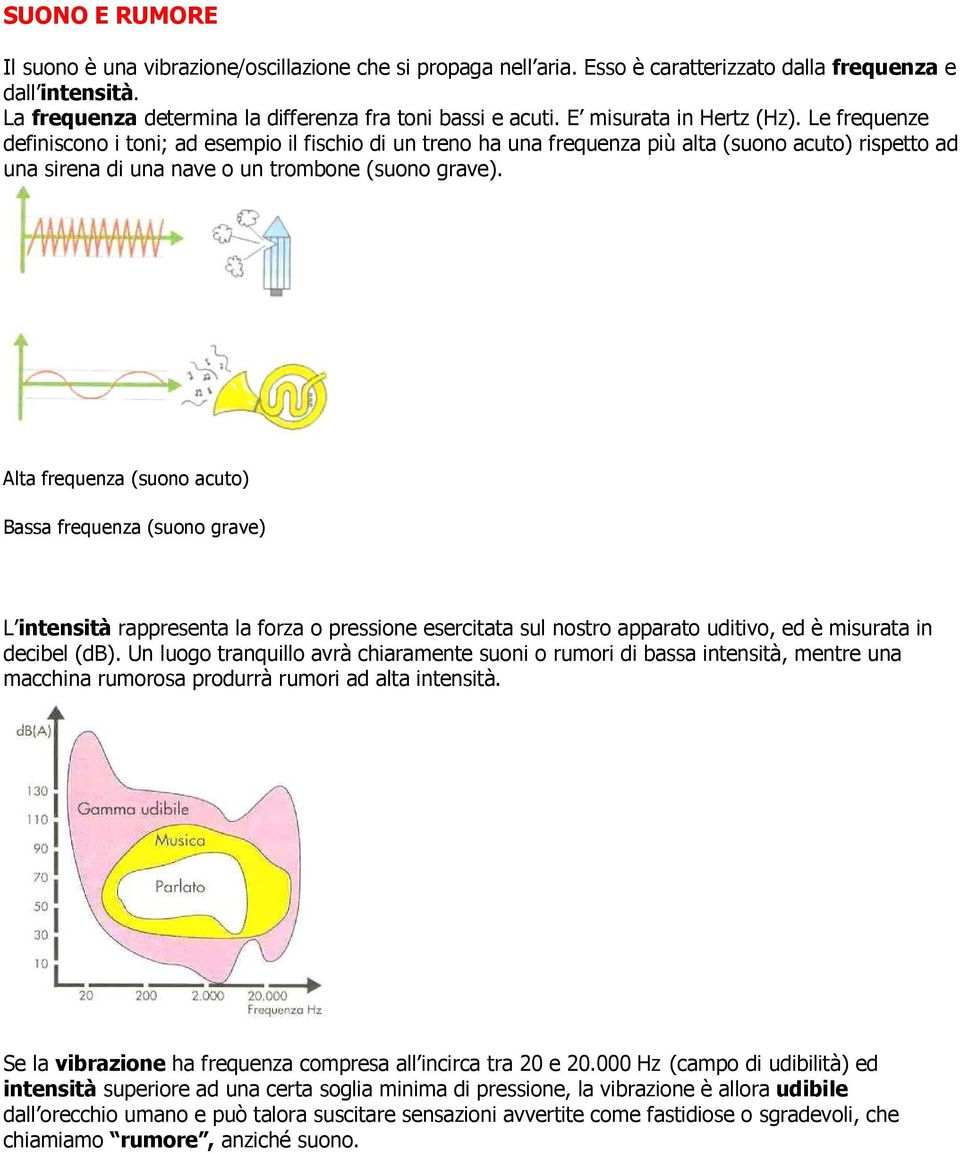 Alta frequenza (suono acuto) Bassa frequenza (suono grave) L intensità rappresenta la forza o pressione esercitata sul nostro apparato uditivo, ed è misurata in decibel (db).