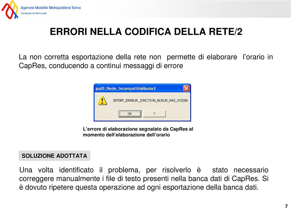 orario SOLUZIONE ADOTTATA Una volta identificato il problema, per risolverlo è stato necessario correggere manualmente i