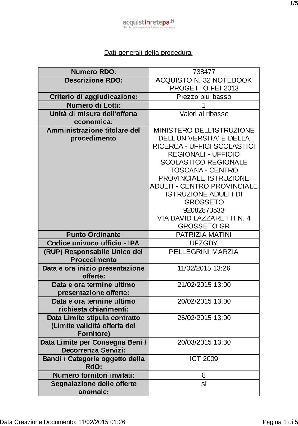 DELL'ISTRUZIONE procedimento DELL'UNIVERSITA' E DELLA RICERCA - UFFICI SCOLASTICI REGIONALI - UFFICIO SCOLASTICO REGIONALE TOSCANA - CENTRO PROVINCIALE ISTRUZIONE ADULTI - CENTRO PROVINCIALE