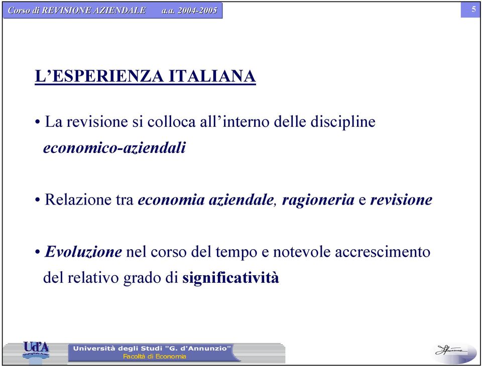 aziendale, ragioneria e revisione Evoluzione nel corso del