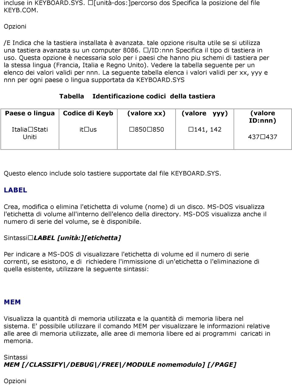 Questa opzione è necessaria solo per i paesi che hanno piu schemi di tastiera per la stessa lingua (Francia, Italia e Regno Unito). Vedere la tabella seguente per un elenco dei valori validi per nnn.