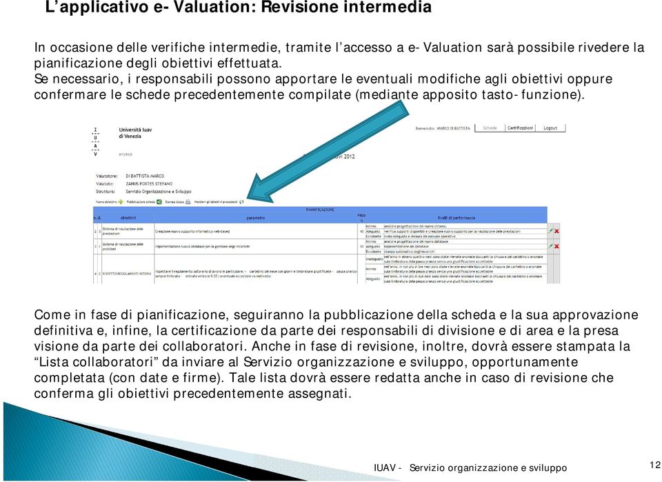 Come in fase di pianificazione, seguiranno la pubblicazione della scheda e la sua approvazione definitiva e, infine, la certificazione da parte dei responsabili di divisione e di area e la presa