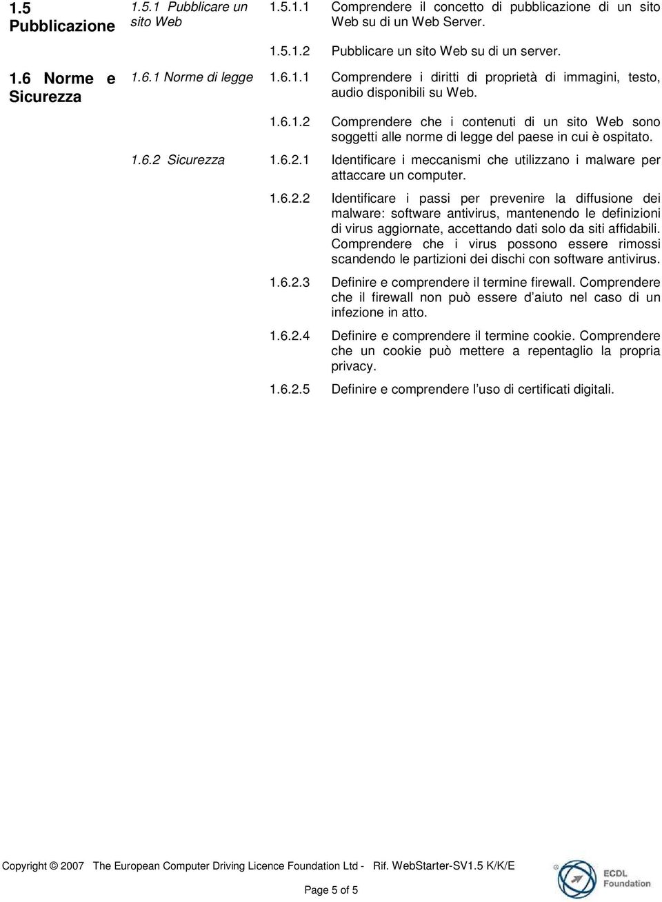 1.6.2 Sicurezza 1.6.2.1 Identificare i meccanismi che utilizzano i malware per attaccare un computer. 1.6.2.2 Identificare i passi per prevenire la diffusione dei malware: software antivirus, mantenendo le definizioni di virus aggiornate, accettando dati solo da siti affidabili.