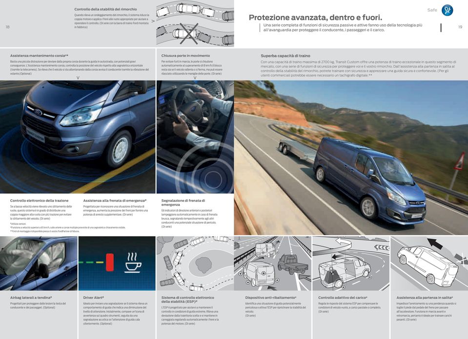 (Di serie con la barra di traino Ford montata in fabbrica) 18 Una serie completa di funzioni di sicurezza passive e attive fanno uso della tecnologia più all'avanguardia per proteggere il conducente,