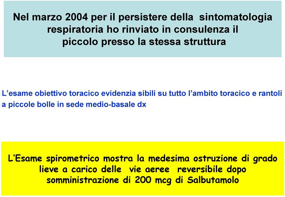 toracico e rantoli a piccole bolle in sede medio-basale dx L Esame spirometrico mostra la medesima