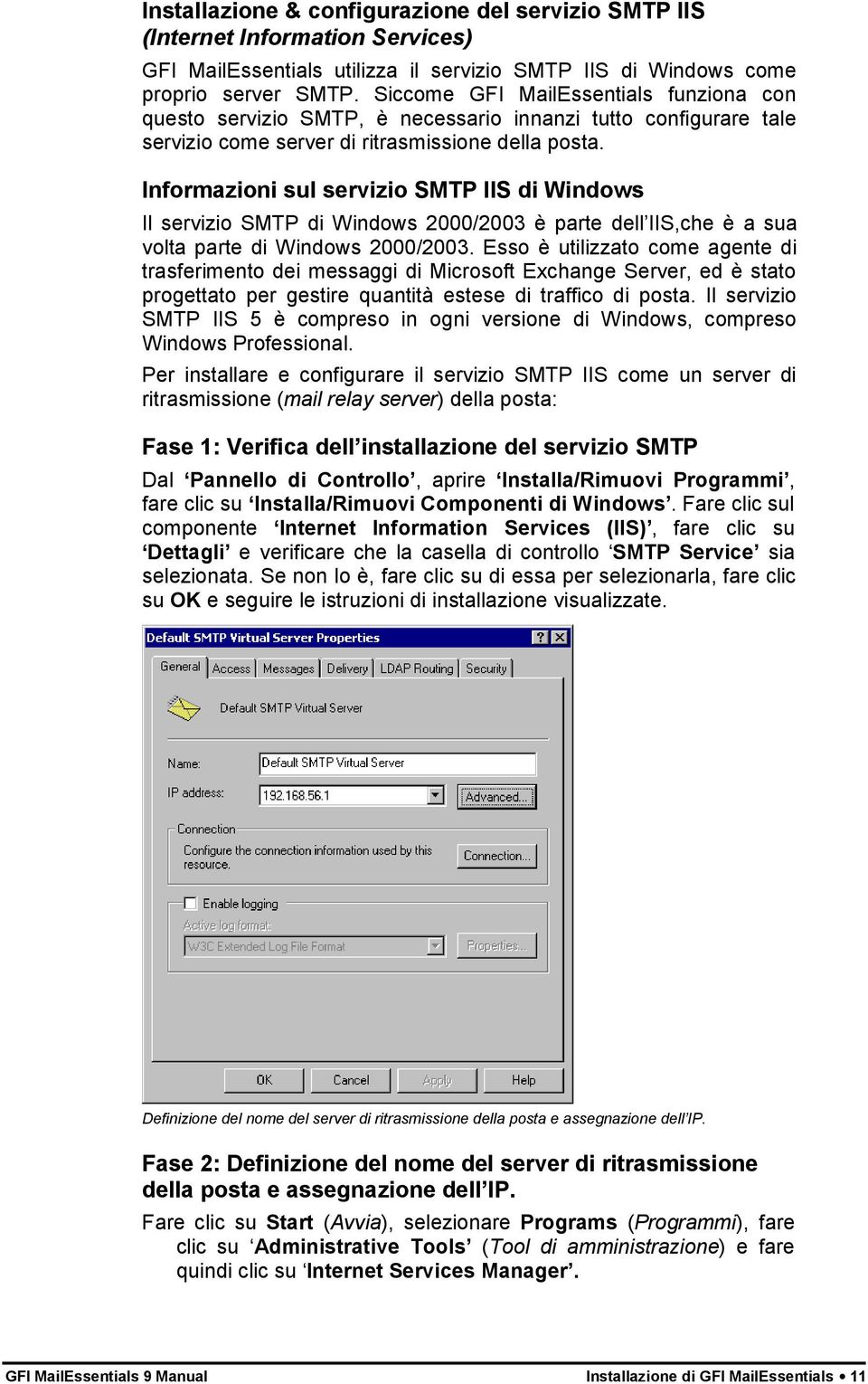 Informazioni sul servizio SMTP IIS di Windows Il servizio SMTP di Windows 2000/2003 è parte dell IIS,che è a sua volta parte di Windows 2000/2003.