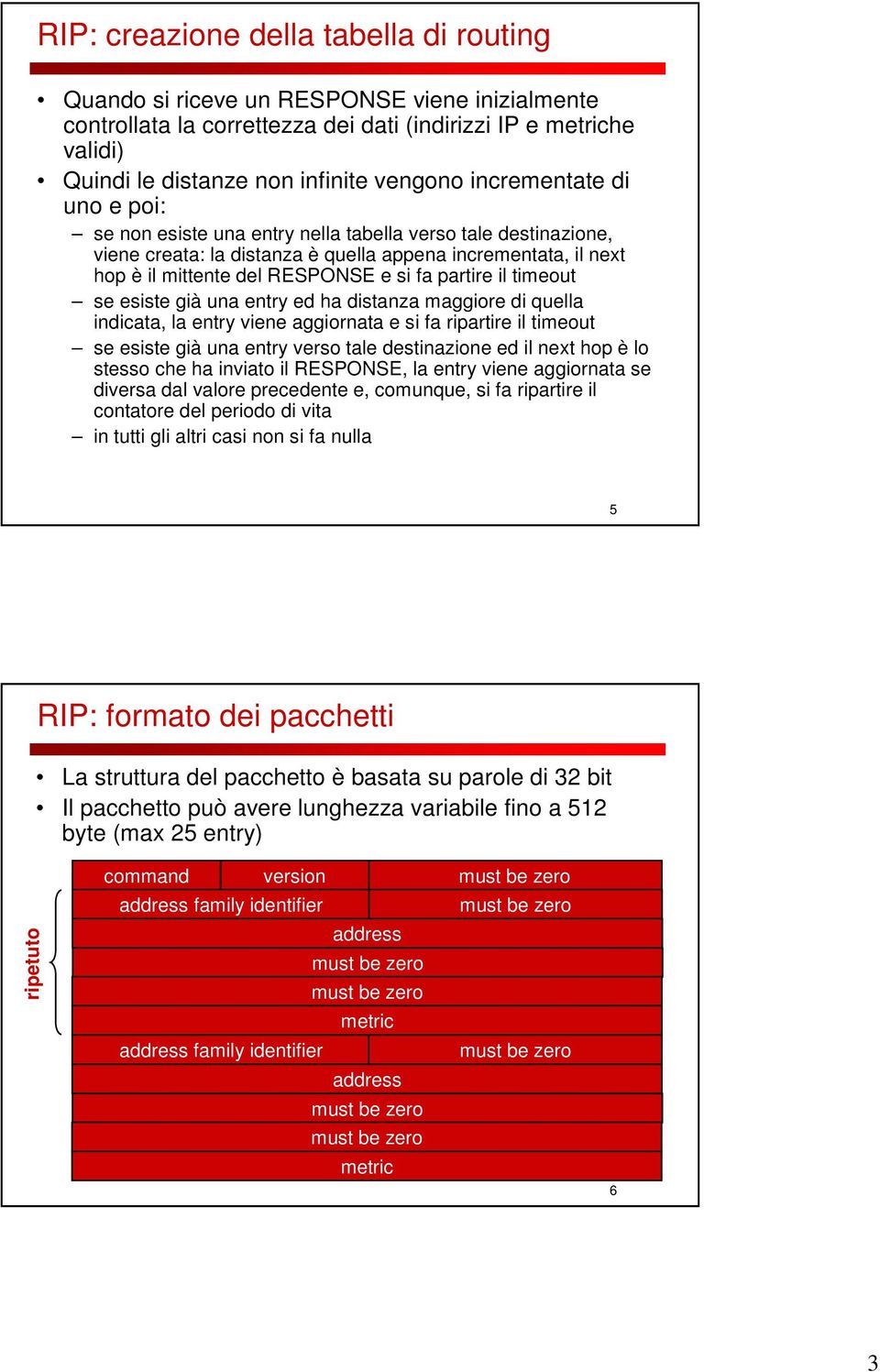 partire il timeout se esiste già una entry ed ha distanza maggiore di quella indicata, la entry viene aggiornata e si fa ripartire il timeout se esiste già una entry verso tale destinazione ed il