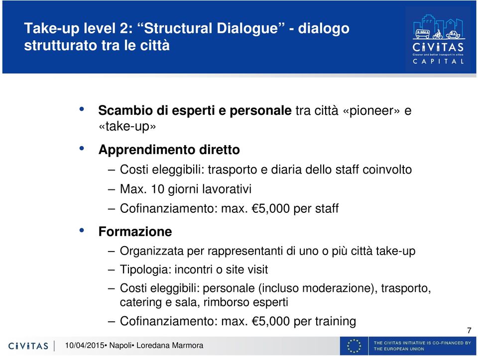 10 giorni lavorativi Cofinanziamento: max.