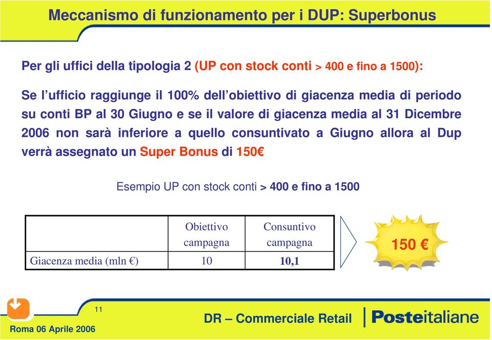 di giacenza media al 31 Dicembre 2006 non sarà inferiore a quello consuntivato a Giugno allora al Dup verrà assegnato un