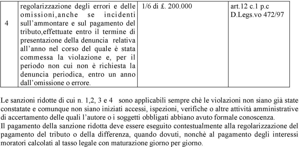 ,, e 4 sono applicabili sempre chè le violazioni non siano già state constatate e comunque non siano iniziati accessi, ispezioni, verifiche o altre attività amministrative di accertamento delle quali