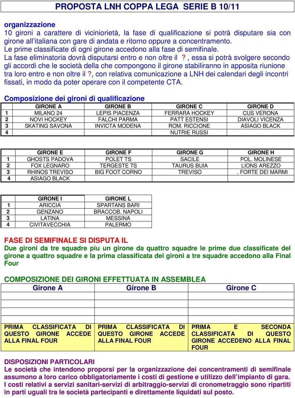 , essa si potrà svolgere secondo gli accordi che le società della che compongono il girone stabiliranno in apposita riunione tra loro entro e non oltre il?