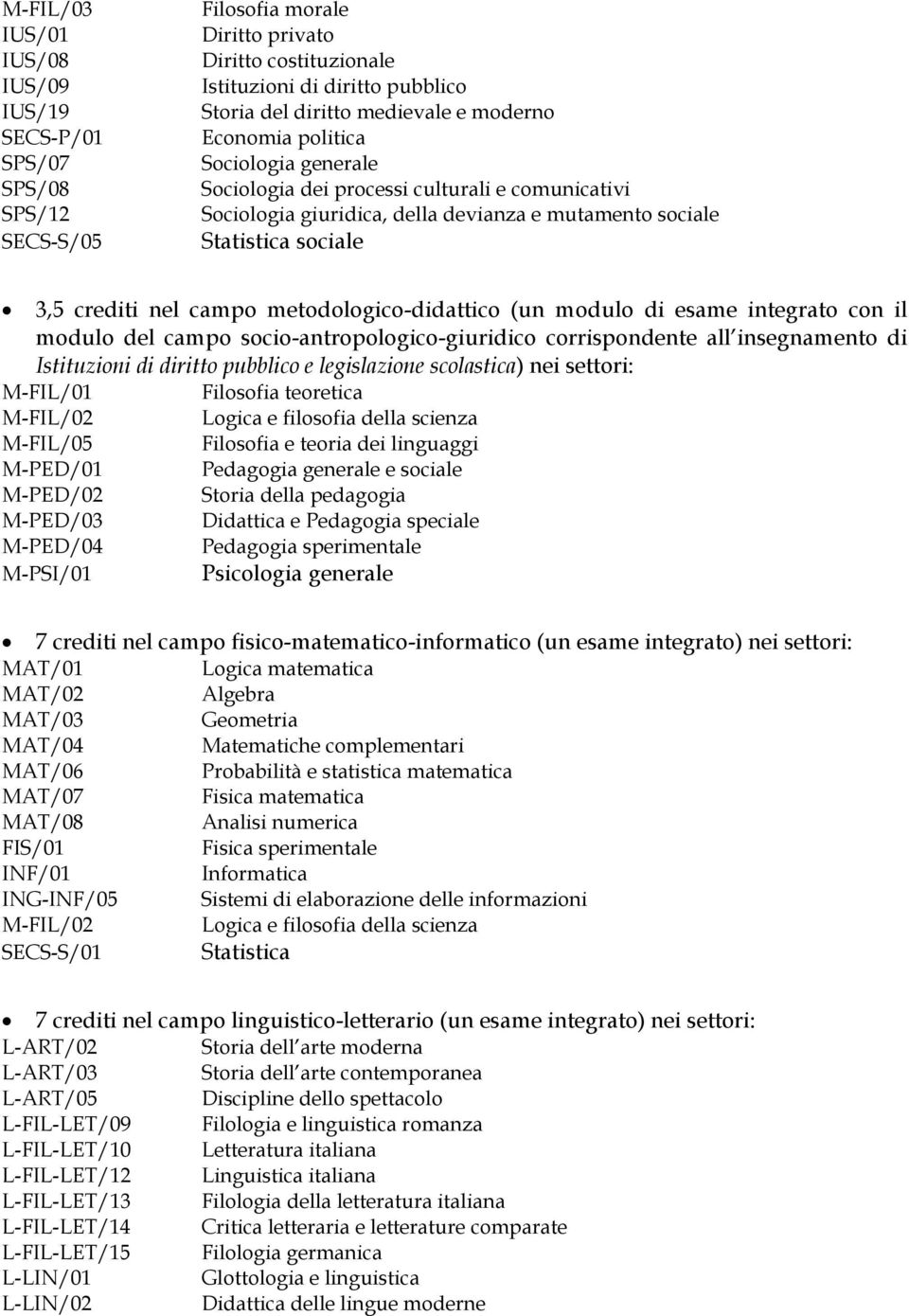 metodologico-didattico (un modulo di esame integrato con il modulo del campo socio-antropologico-giuridico corrispondente all insegnamento di Istituzioni di diritto pubblico e legislazione