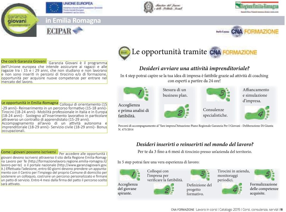 Le opportunità in Emilia-Romagna Colloqui di orientamento (15-29 anni) - Reinserimento in un percorso formativo (15-18 anni) - Tirocini (18-24 anni) - Mobilità professionale in Italia e in Europa