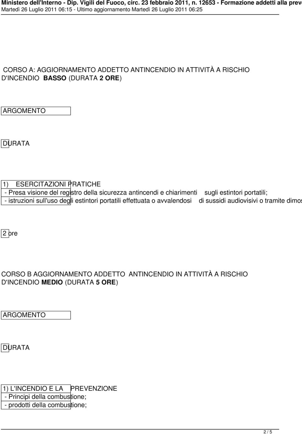 portatili effettuata o avvalendosi di sussidi audiovisivi o tramite dimos 2 ore CORSO B AGGIORNAMENTO ADDETTO ANTINCENDIO IN
