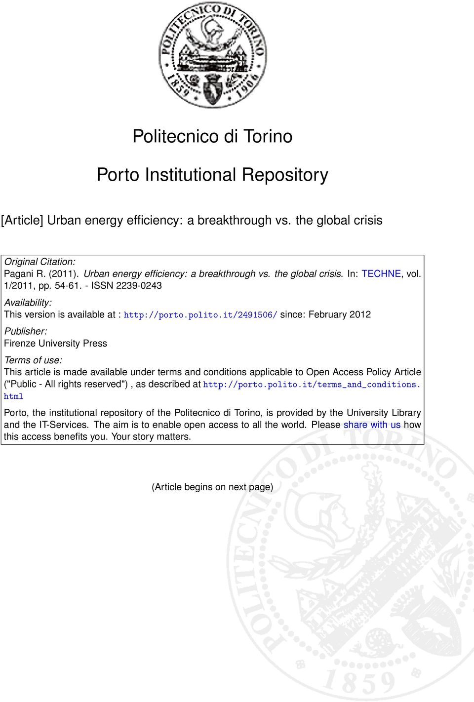 it/2491506/ since: February 2012 Publisher: Firenze University Press Terms of use: This article is made available under terms and conditions applicable to Open Access Policy Article ("Public - All