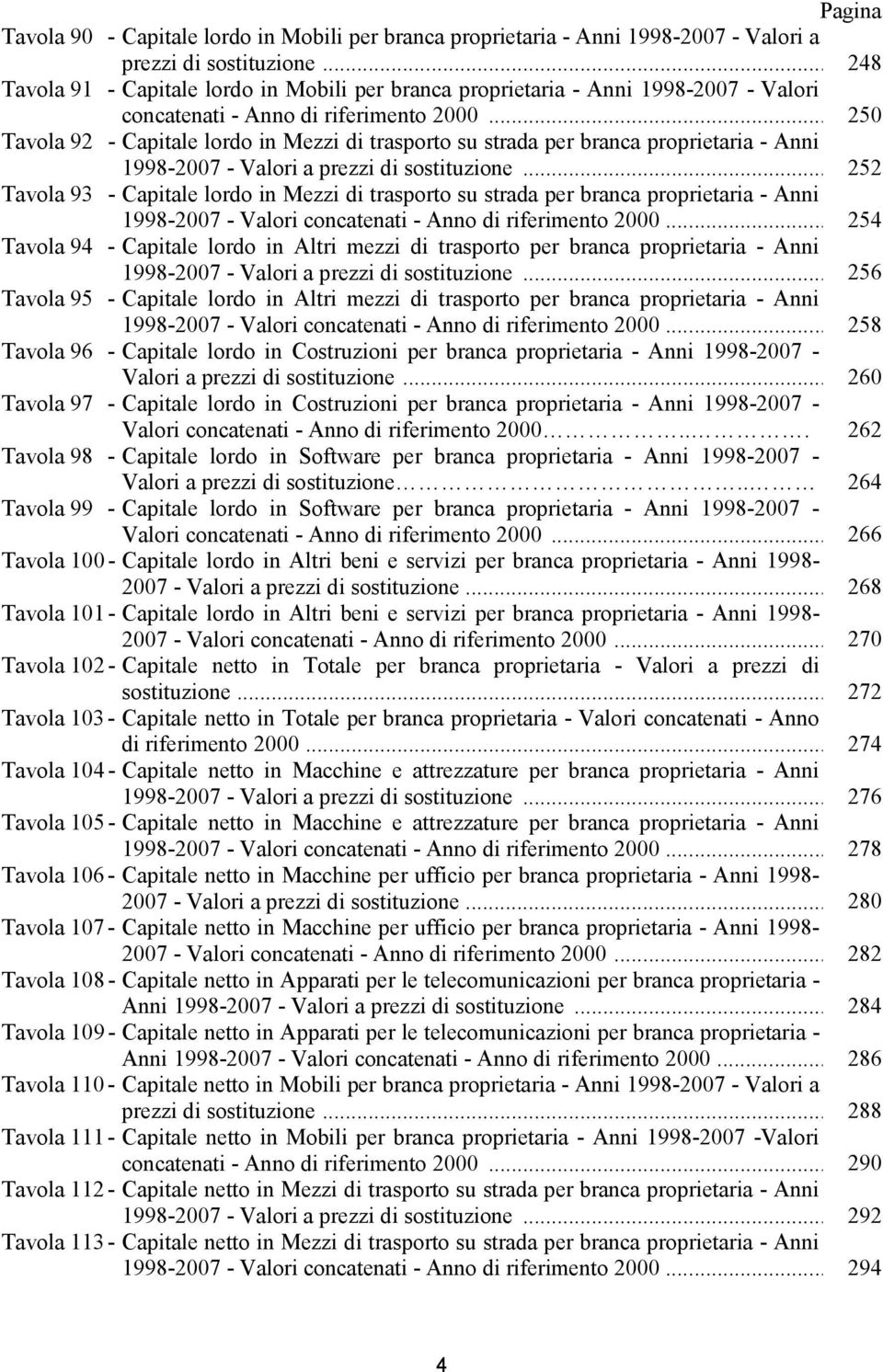 .. 250 Tavola 92 - Capitale lordo in Mezzi di trasporto su strada per branca proprietaria - Anni 1998-2007 - Valori a prezzi di sostituzione.