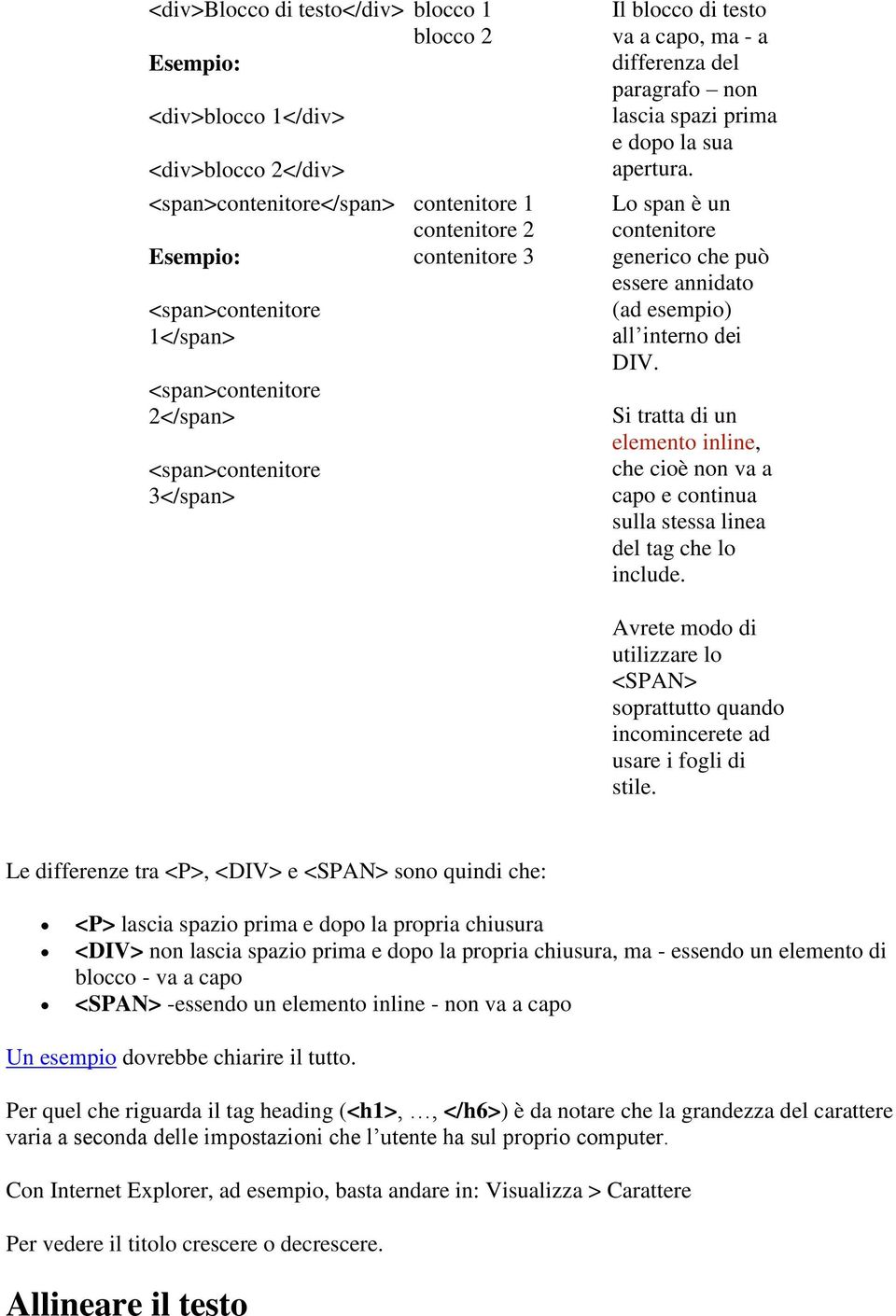 Lo span è un contenitore generico che può essere annidato (ad esempio) all interno dei DIV.