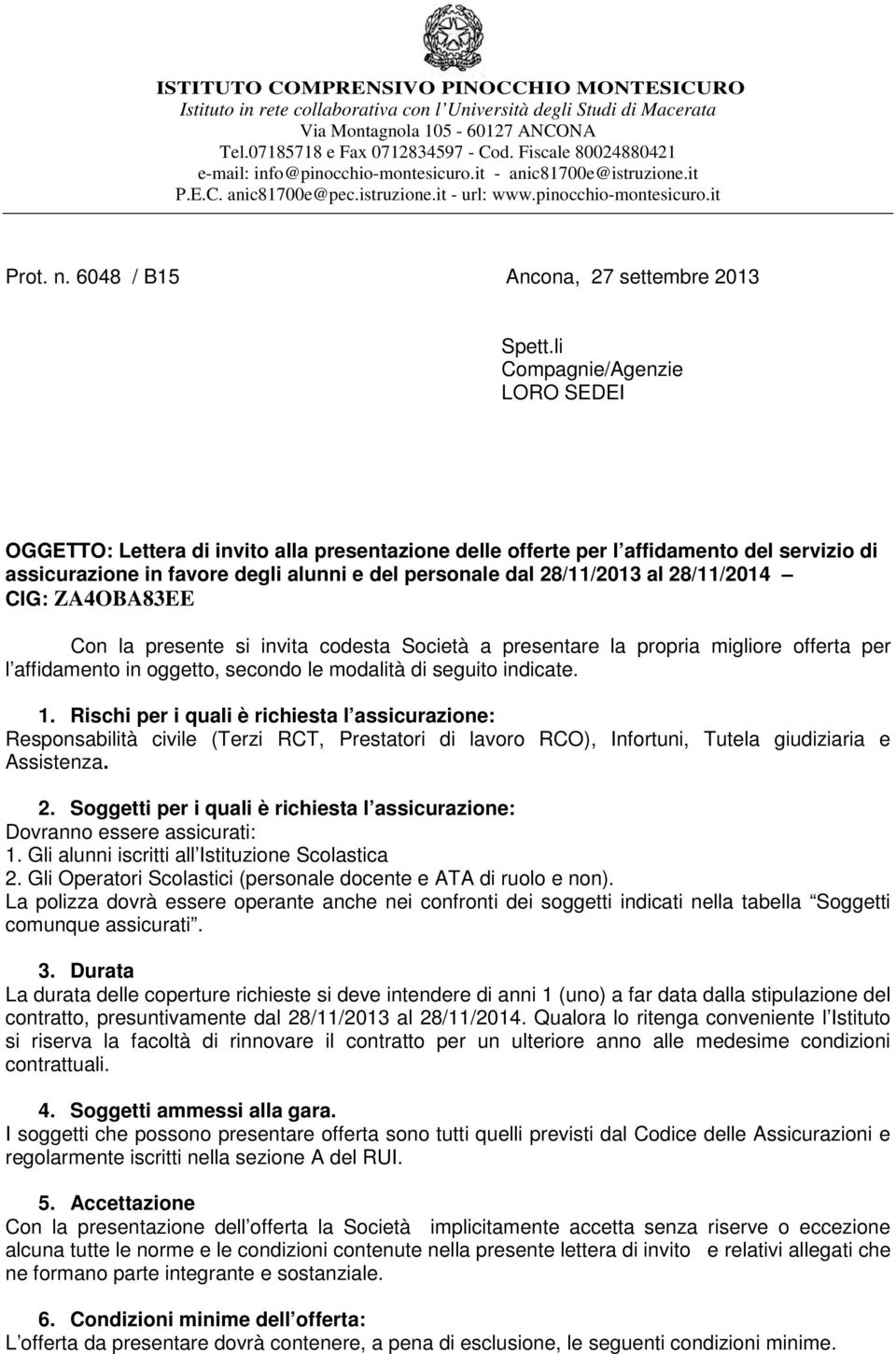 6048 / B15 Ancona, 27 settembre 2013 Spett.
