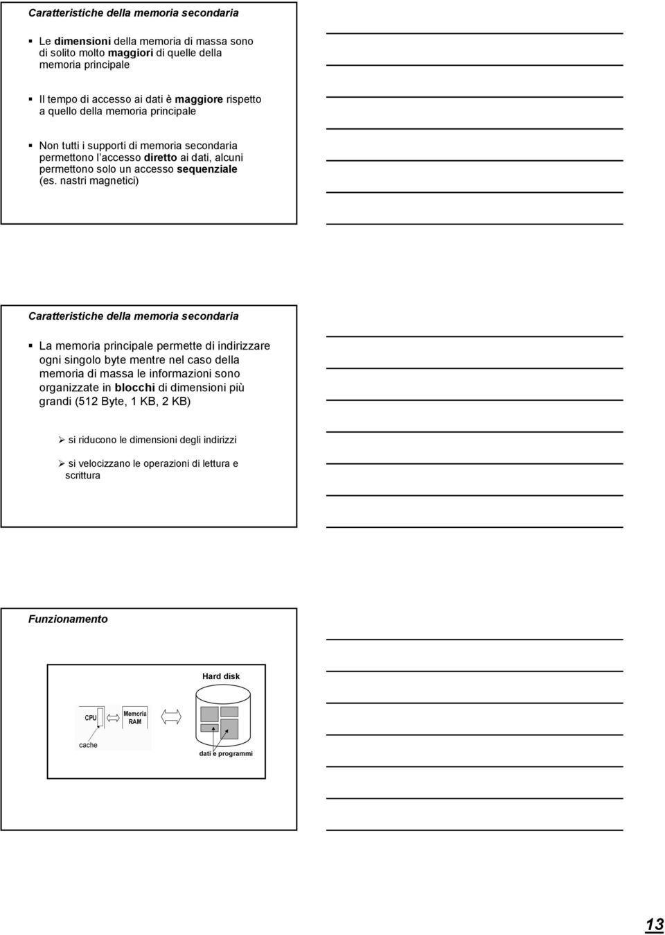 nastri magnetici) Caratteristiche della memoria secondaria La memoria principale permette di indirizzare ogni singolo byte mentre nel caso della memoria di massa le informazioni sono