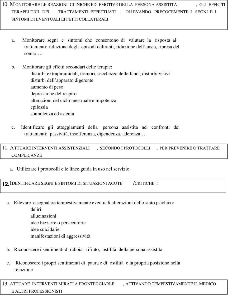 Monitorare gli effetti secondari delle terapie: disturbi extrapiramidali, tremori, secchezza delle fauci, disturbi visivi disturbi dell apparato digerente aumento di peso depressione del respiro