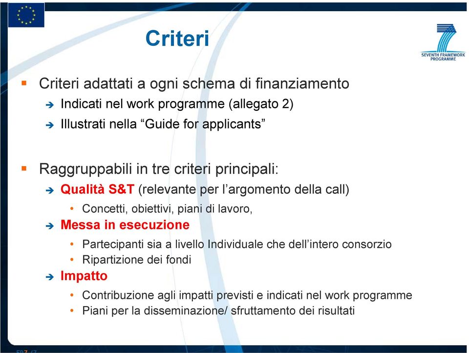 piani di lavoro, Messa in esecuzione Partecipanti sia a livello Individuale che dell intero consorzio Ripartizione dei fondi