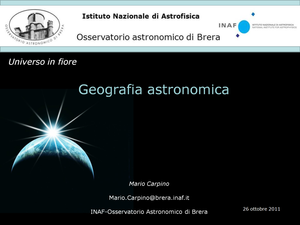 Lezione di geografia astronomica: sistemi di coordinate celesti,