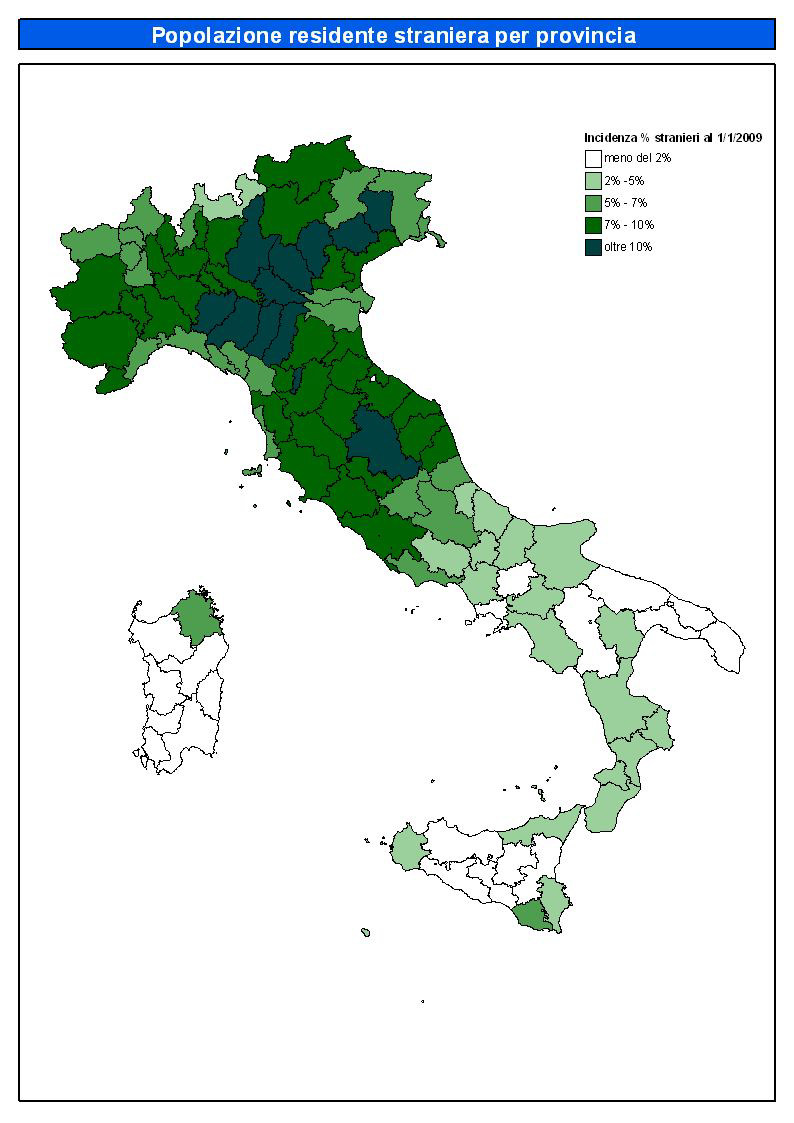 Per quanto riguarda la distribuzione territoriale, la popolazione straniera risiede per la maggior