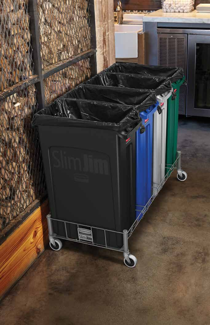 IL CONTENITORE SLIM JIM di Rubbermaid Commercial Products garantisce la durata richiesta per gli ambienti commerciali oltre a soluzioni assolutamente innovative che aumentano la produttività della