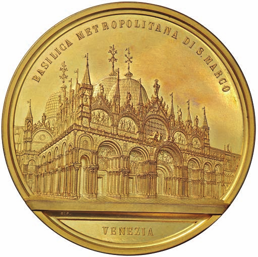 673 673 CITTA - Venezia Medaglia 1897 - Congresso eucaristico veneziano - Doge inginocchiato con leone - R/ La basilica di San Marco Opus: