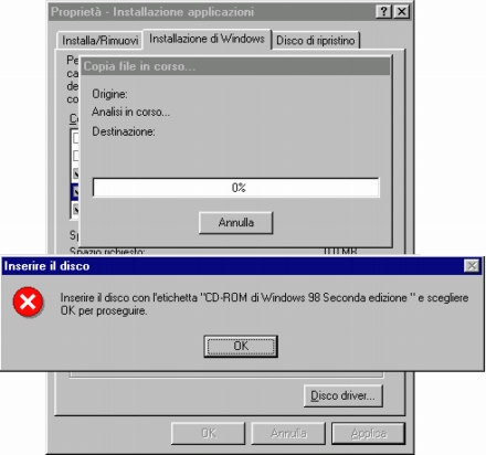 NB: qualora sul PC non fossero presenti i Cabinets (sistema operativo preinstallato sull Hard Disk), verrà chiesto l inserimento del CD-Rom del sistema operativo.