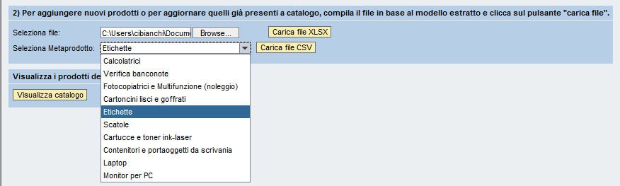 CAPITOLO 4 - CARICAMENTO DEL FILE Una volta terminate le operazioni di compilazione del file excel Catalogo_prodotti.