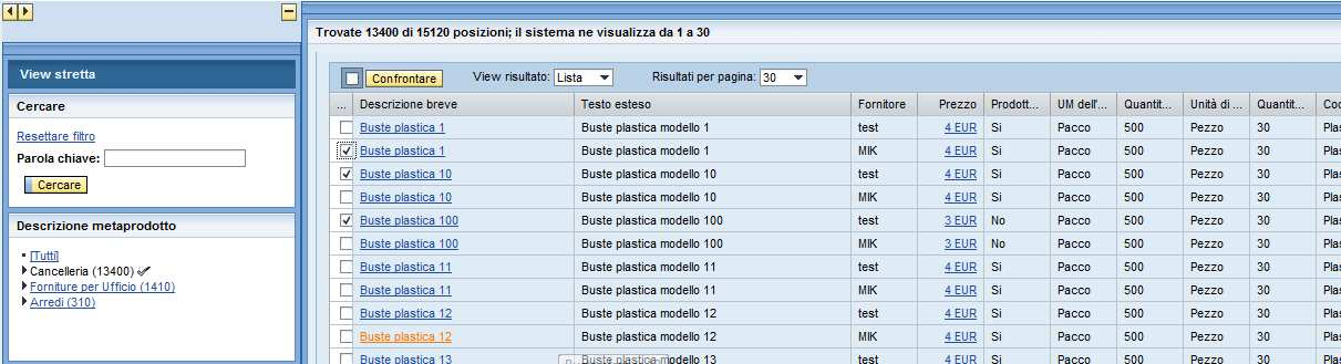 5.7 CONFRONTO DEGLI ARTICOLI Per effettuare un confronto fra due o più articoli sul Mercato Elettronico: dalla lista degli articoli selezionare gli articoli di interesse (spuntando la casella