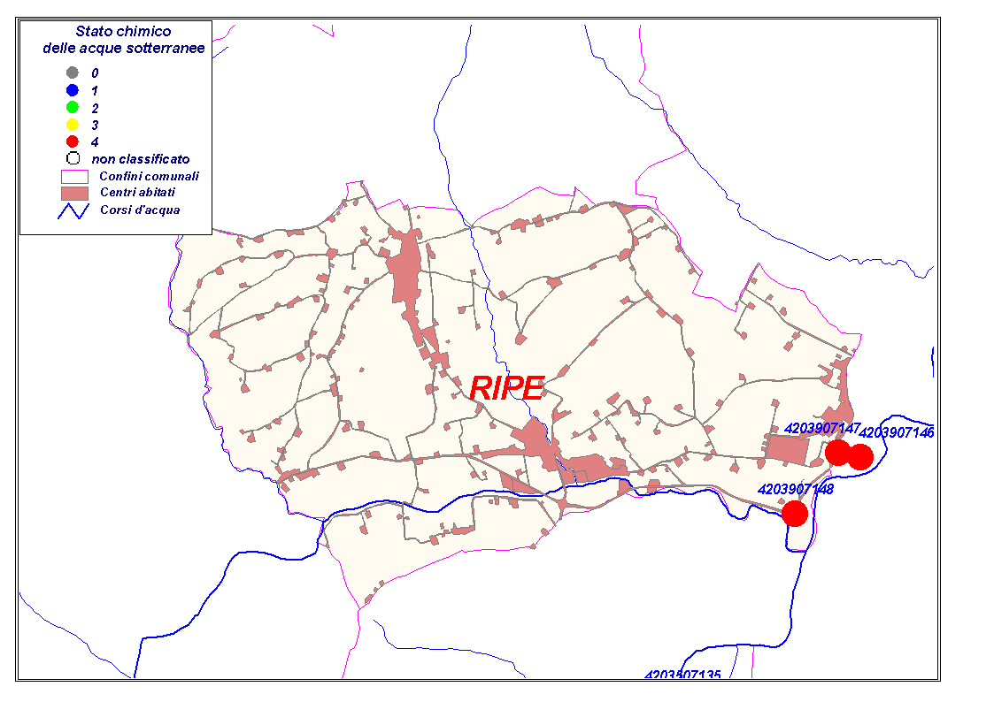 Comune di RIPE Codice Comune 4039 Pozzi e sorgenti Codice località tipo classificazione importanza N prese 403907148 pozzo 8 Brugnetto di Ripe p 4 1-5 l/s 1 403907147 pozzo 3 Brugnetto di Senigallia