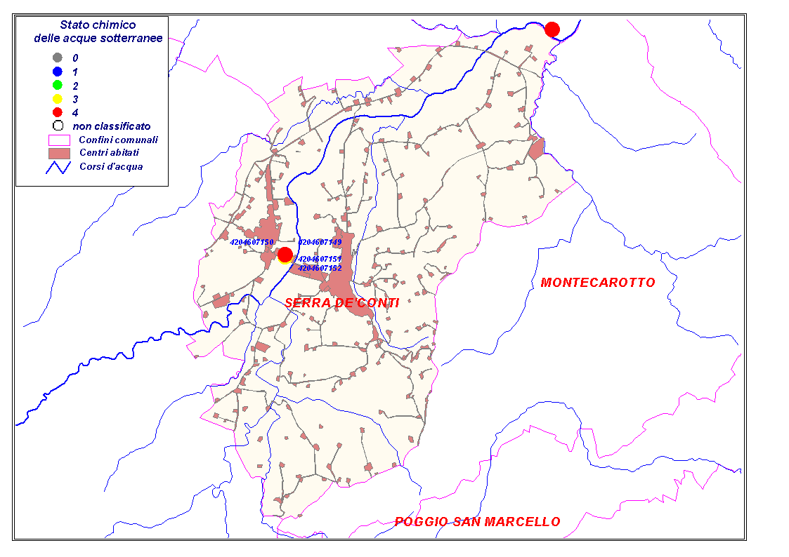 Codice Comune 4046 Comune di SERRA DE' CONTI Pozzi e sorgenti Codice località tipo classificazione importanza N prese 40460715 pozzo 4 Osteria p 4 1-5 l/s 1 404607151 pozzo 3 Osteria p 3 1-5 l/s 1