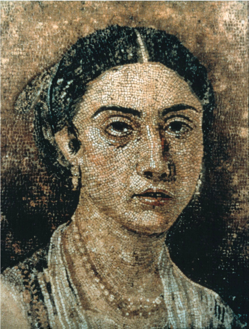 FOTO 26 Osserviamo ora alcuni ritratti di donne con gioielli al collo: Ritratto femminile eseguito in mosaico a piccole tessere da Pompei ante