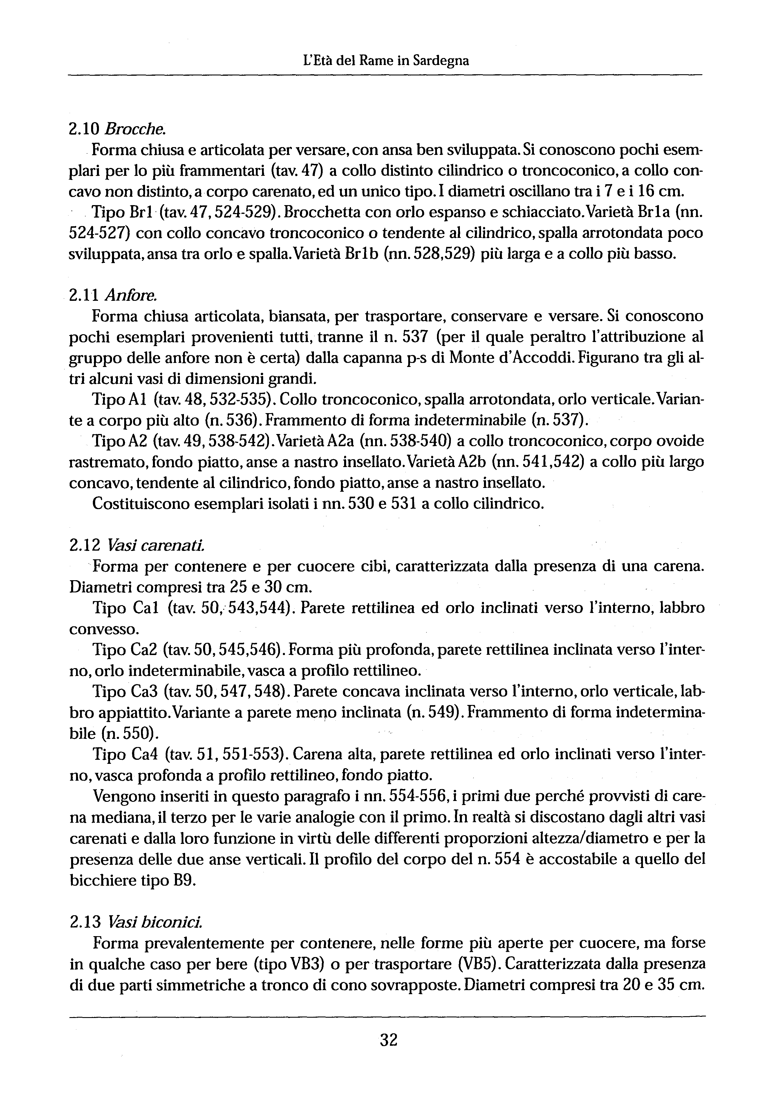 L'Età del Rame in Sardegna 2.10 Brocche. Forma chiusa e articolata per versare, con ansa ben sviluppata. Si conoscono pochi esemplari per lo più frammentari (tav.