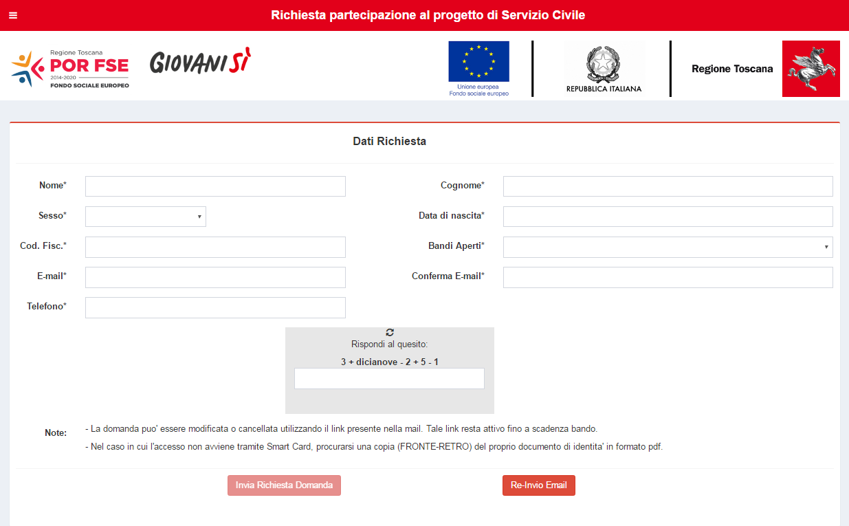 3.1.4 Uso del pulsante Re-invio email Nel caso in cui l utente che ha compilato e inviato la domanda (con accesso senza CNS) abbia la necessità di visualizzare e modificare la domanda inserita può