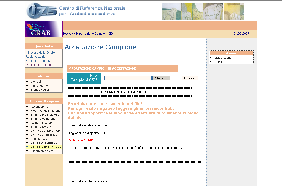 Figura 19 Figura 20 Per ogni numero di registrazione verrà visualizzato l esito dell Upload (Figura 20).