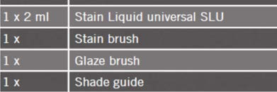 ISTRUZIONI D USO STAINS UNIVERSAL Caratteristiche di cottura Le proprietà di cottura degli stain variano e si adattano in base al comportamento di sinterizzazione e fusione dello specifica