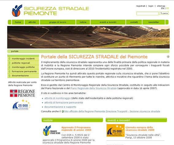 SITO INTERNET SULLA SICUREZZA STRADALE DEL PIEMONTE www.sicurezzastradalepiemonte.