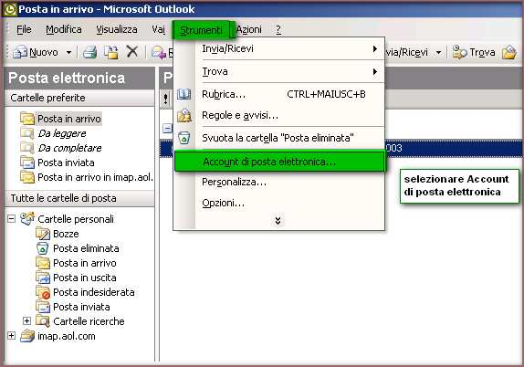 2.2 Configurazione Manuale Nel caso in cui Outlook 2003 sia installato e configurato, selezionare dalla barra