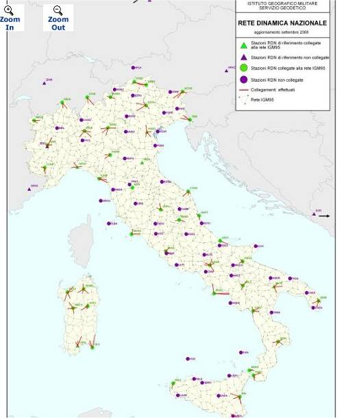 Sistema Riferimento Geodetico Nazionale Da gennaio 2009 l IGM ha attivato la rete nazionale delle stazioni GPS denominata Rete Dinamica Nazionale (RDN).