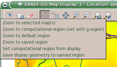 Il concetto di regione - Map Display Tasto zoom option del Map Display zoom sulle estensioni del layer selezionato nel layer manager zoom sulle estensioni della regione corrente zoom sulle